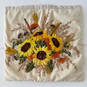 Vintage Sunflower‎ Yarn Embroidery Boho Wall Hanging Textile art Decor
